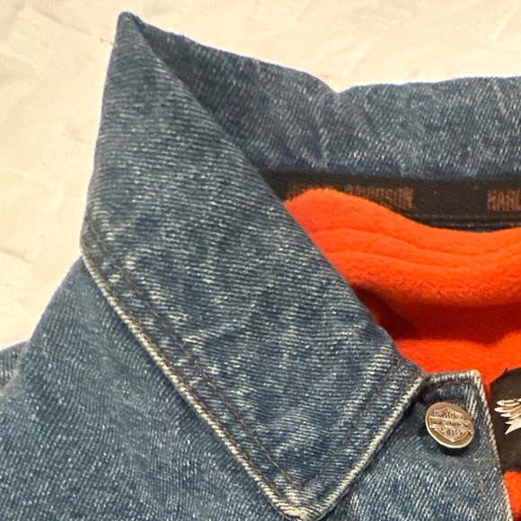 Vintage HARLEY DAVIDSON mens jean jacket Sz L V-Twin Power Fleece Liner N6 - Picture 2 of 11